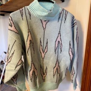 Mint Green and Pink Patterned Sweater